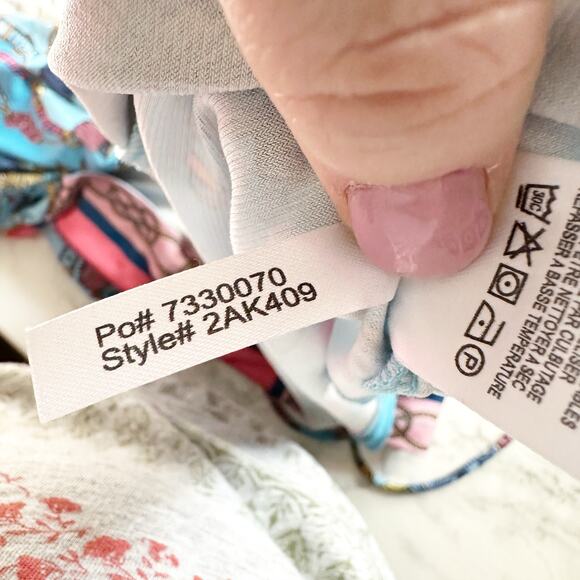 Boston Proper Scarf Border Print Blue & Pink Maxi Dress Women's Size Small - Picture 10 of 10